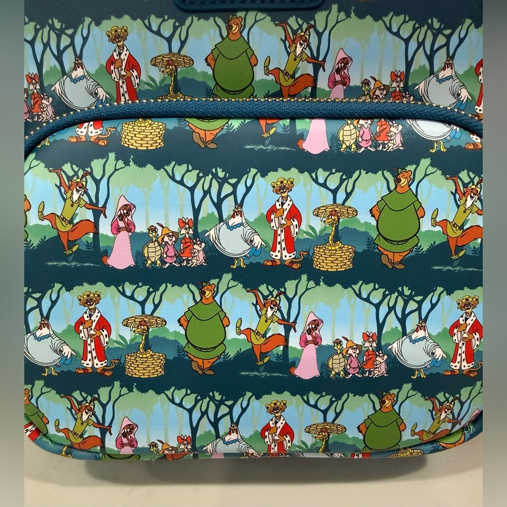 LOUNGEFLY Disney ROBIN HOOD Sherwood All Over Print Mini Backpack 🆕🆕🆕🆕 - Picture 4 of 9